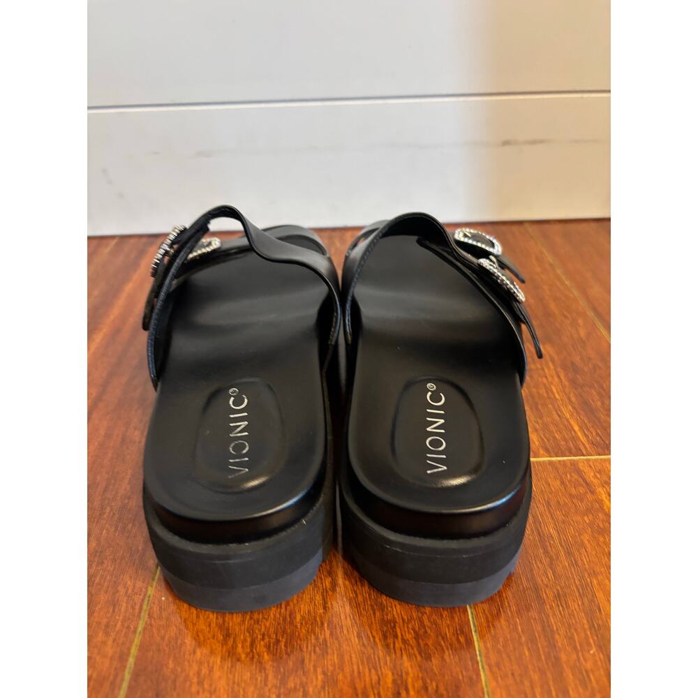Vionic Black Platform Slide Sandals with Silver Buckles - Picture 6 of 9
